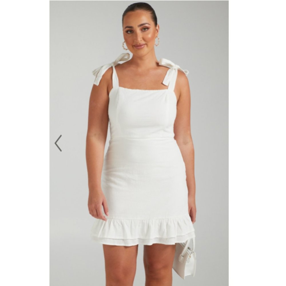 Showpo Coastal Getaway Tie Strap Mini Dress in White (US 6/M/AUS 10)
